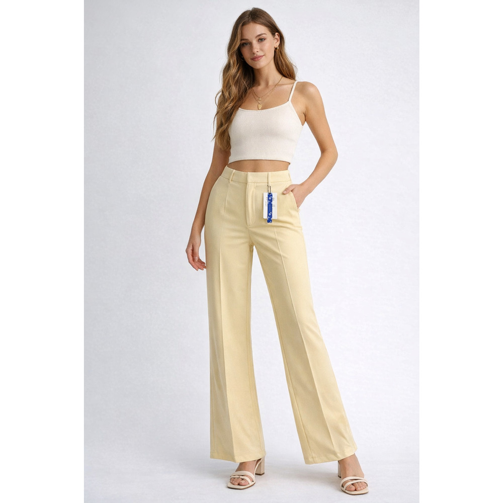 Cider Yellow Wide Leg Pants Women’s L High Rise Tailored Stretch Trousers NWT - Picture 2 of 13
